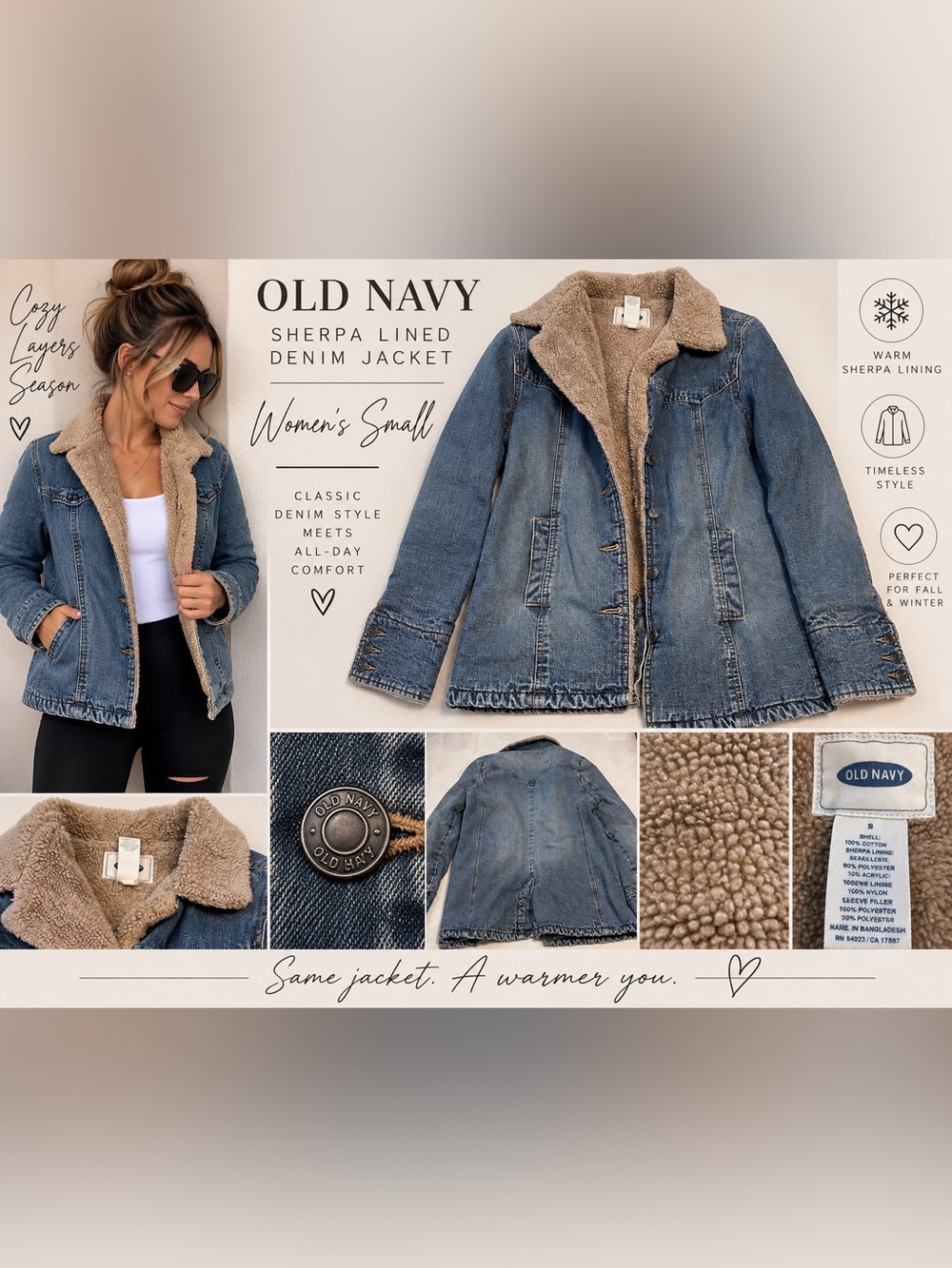 Old Navy Sherpa Lined Denim Jacket – Women’s Small